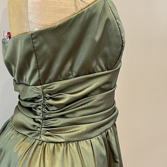 Vintage Y2K Davids Bridal Strapless Dress 14 Bubble Hem Tafetta Olive USA Prom‎ - Picture 3 of 11